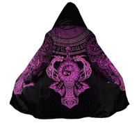 BBYOUTH Viking Mi-Long Cape à Capuche Faux Sherpa Hiver Chaud Imprimé 3D Mjölnir Rune Loup Cosplay Manteau,Black Pink,3XL