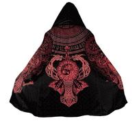 BBYOUTH Viking Mi-Long Cape à Capuche Faux Sherpa Hiver Chaud Imprimé 3D Mjölnir Rune Loup Cosplay Manteau,Black Red,S