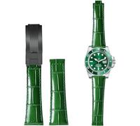 BBZ 20MM Genuine cuir Watch Bracelet compatible avec Rolex Yatch Master Submariner Daytona Black Green Alligator Pattern Watch Strap