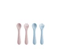 Bc Babycare Fourchette et cuillère en silicone, 2 pièces, sans BPA, rose + bleu