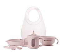 BC Babycare Kit repas bébé en silicone 6 pièces | Assiette ventouse, bol, bavoir, gobelet paille, fourchette et cuillère | Vaisselle sans BPA (Rose)