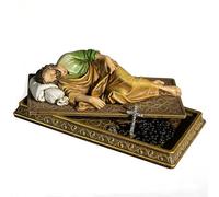 BC Catholic Sleeping St.Joseph Statue, with Case Base, Patron Saint Religious Figure Gift, Holder for Rosary, Inspirational Home Decor 8.8 inches L, Handmade by Buildclassic (Full Color)