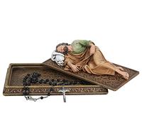 BC Catholic Sleeping St.Joseph Statue, with Case Base, Patron Saint Religious Figure Gift, Holder for Rosary, Inspirational Home Decor 8.8 inches L, Handmade by Buildclassic (Full Color)