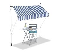 Bc-Elec - Hhyva2012-Bluewhite Auvent Rétractable Manuel Store Banne Marquise Pour Patio & Terrasse 200x120cm Blanc Et Bleu Blanc