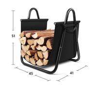 Bc-Elec - Hmfr-10 Rangement À Bois En Acier Et Textile Noir 46x41x51cm, Panier Pour Bois De Chauffage, Range-Bûches Noir