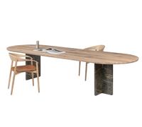 BC17 T-Rox Table ovale Table de salle à manger Janua chêne blanc pigmenté huilé, pied pierre Rainforest green / L 260 x P 100 x H 75 cm - JANUA BC17 OVAL WEISS GREE 260