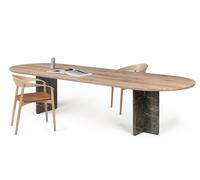 BC17 T-Rox Table ovale Table de salle à manger Janua chêne blanc pigmenté huilé, pied pierre Rainforest green / L 320 x P 110 x H 75 cm - JANUA BC17 OVAL WEISS GREE 320