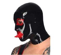 BC36 Masque en latex avec langue aux yeux ouverts Unisexe 0,4 mm pour port sexy Noir Taille XXL