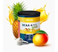 BCAA 4:1:1 Tropical • Surdosés en leucine • 300 g poudre • Energie, récupération & congestion • Testé en laboratoire • Made in FR • Ecoresponsable • Aqeelab
