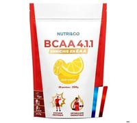 NUTRI & CO BCAA en Poudre 4.1.1 enrichi en EAA - Acides Aminés Prise de Masse & Récupération Musculaire - Leucine, Isoleucine, Valine - Vitamine B6-230g Saveur Citron - 25 portions Vegan
