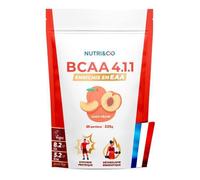 NUTRI & CO BCAA en poudre 4.1.1 enrichi en EAA - Acides Aminés Prise de Masse & Récupération Musculaire - Leucine, Isoleucine, Valine - Vitamine B6 - Boisson - 225g Saveur Pêche - 25 portions Vegan