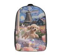 BCAKDBDOE Sac À Dos Scolaire 17 Pouces - Unisexe Enfants/Ados - Style Moderne Et Léger, Impression 3D Résistante Couche à thé Poodle