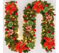 Bcamelys Guirlande de Noël, Guirlande Sapin Artificiel avec lumières, Guirlande Sapin Artificiel,Couronne de noël 270 cm, cheminée, Portes, fenêtres, escaliers, A1, (67291GMN46CJFZ)