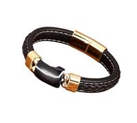 BCATTAW Bracelet Homme,Bracelet En Cuir pour Homme avec Pierre Œil De Tigre Style Vintage Luxueux avec Fermoir Magnétique Tressé À La Main Style Punk Bijou Cadeau Agate 1-Doré 21 Cm