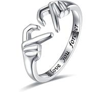 Bcenoilua Bagues Femme Argent Sterling 925 Bague de Câlin Ajustable Romantique Bague Ouverte Couple Bijoux Bague de Promesse Fille Mariage Cadeau Anniversaire
