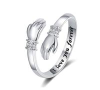 Bcenoilua Bagues Femme Argent Sterling 925 Bague de Câlin Ajustable Romantique Bague Ouverte Couple Bijoux Bague de Promesse Fille Mariage Cadeau Anniversaire