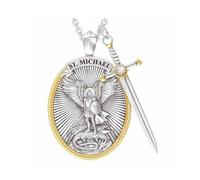 Bcenoilua Collana Arcangelo Michele Ciondolo Scudo Spada Crocifisso Ciondolo Religioso Cattolico Ciondolo Amuleto Protezione Gioielli Religiosi Regali per Uomini Donne
