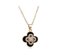 Bcenoilua Collier Femme Four Leaf Clover Rotatif au Design Bijoux Pendentif Trèfle Porte Chance Classiques Double Face Zircon Incrusté Unique Collier Lucky Bijoux Cadeaux pour Soeurs Noir HS