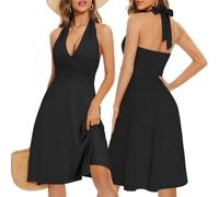 Bcenoilua Mini Robe Femme sans Manches Col en V Casual Robes Chic et Elegant Bretelle Dos Nu Robes Décontractée Noir Courte Robe de Plage pour Été Vacances Fête