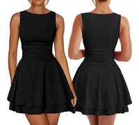 Bcenoilua Mini Robe Femmes sans Manches Epaules Dénudées Robes de Soiré Col Rond Élastique Moulante Robe Sexy Courte Chic A-Line Décontractée Robes pour Cocktail Fête Clubbing Nuit