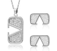 Bcenoilua Parure Ensemble de Bijoux Femme Collier et Clous Set Lettres V Boucle Collier Boucles D'oreilles Pendantes Bijoux Mmode pour Femmes Cadeau Bijou pour Anniversaire Fetes