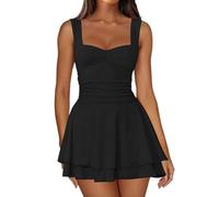 Bcenoilua Robe Femme d'Été Sexy sans Manche Mini Robe Col en V Robes de Soiree sans Bretelles Double Couche Ourlet Bodycon A-Line Courte Robes de Fête Club Party Cocktail