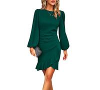 Bcenoilua Robe Femme Manches Longues à Ourlet Volanté Elégante Robe d'affaires Robe Midi de Soirée Formelle Robe de Cocktail Automne et Hiver