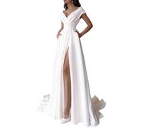 Bcenoilua Robes de Soirée Longue Femme Sexy Col V Maxi Robe Grande Taille Fendue Robes à Taille Haute et Ourlet à Volants Dos Nu Robe de Gala Cocktail Robe de Soirée Longue