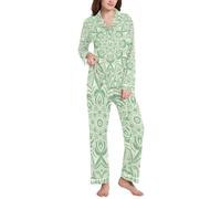 BCFHRGT Boho Ensemble de vêtements de nuit doux à revers pour femme Motif mandala Vert menthe Blanc, Boho Mandala vert menthe blanc, Large