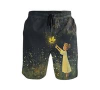 BCFHRGT Firefly Light Up The Summer Night Short de bain athlétique pour homme avec ballon de volleyball de plage Bleu, Luciole illuminant la nuit d'été, XL