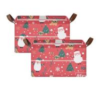 BCFHRGT Lot de 2 paniers de rangement rectangulaires avec poignées - Motif sapin de Noël - Motif Père Noël - Pour étagères, placards, livres