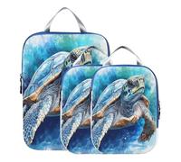 BCFHRGT Lot de 3 sacs de compression en polyester avec fermeture éclair pour voyage, tortue féroce, reptile, bleu