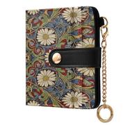 BCFHRGT Portefeuille pliable léger en cuir PU motif William Morris Daisy rouge bleu pour femme fille