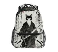 BCFHRGT Samurai Cat Warrior Ink Sac à dos imperméable pour enfants avec sangle de poitrine pour l'école secondaire