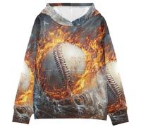 BCFHRGT Sweat à capuche avec poches pour garçons et filles Taille 4-14, Sports Fire Burning Baseball, X-Large