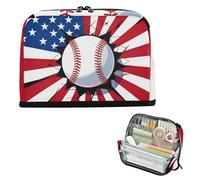 BCFHRGT Trousse à crayons de grande capacité avec emplacements multiples pour homme, école, drapeau des États-Unis, joueur de baseball
