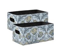 BCFHRGT William Morris - Lot de 2 grands paniers de rangement pliables pour étagères, garde-manger, étagères, tiroirs, placard, salle de ureau - Motif tulipes bleues et jaunes