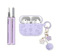 BCHMN Coque AirPods Pro 3 Fleur Gravée Mignonne Étui Silicone pour AirPods Pro 3e Génération Antichoc Intégral Housse pour Apple AirPods Pro 3e Gén avec Kit Nettoyage pour Femmes Flles