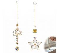 BCHMN Lot de 2 Attrape-Soleil en Cristal avec Prismes de Verre, Décoration de Fenêtre Design Lotus et Étoile Dorée, Suspension Lumineuse pour Jardin, Maison et Bureau, Créateur d'Arc-en-Ciel Élégant