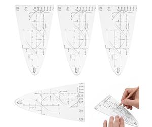 BCHMN Lot de 4 Règles Parabole et Trace-courbes, Pochoir de Dessin Géométrique pour Fonctions Mathématiques, Gabarit de Traçage Transparent pour Scolaire, Collège et Lycée
