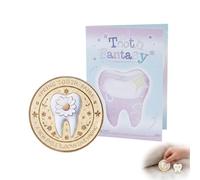 BCHMN Pièce de la Petite Souris Dorée avec Carte de Vœux - Cadeau Commémoratif pour Perte de Première Dent Enfant - Souvenir Magique et Récompense - Style Fantaisie