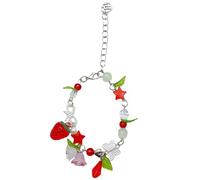 BCIOUS Bracelet en acrylique avec fleur de fraise pour femme - Esthétique - Bracelet avec nœud papillon - Bijoux pour personnes à la mode - Convient aux femmes qui aiment les douceurs, taille unique