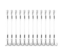 BCIOUS Lot de 12 hameçons triples de pêche en fluorocarbone de 18,1 kg 6/8/10 cm pour tête plombée, doré, bar, accessoires de pêche