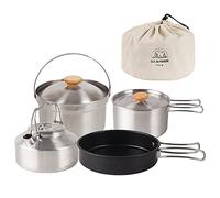 BCIOUS Théière de cuisine en plein air - Vaisselle de pique-nique - Bouilloire avec sac de rangement - Batterie de cuisine pliable pour 4 à 5 personnes - Bouilloire et casserole en acier inoxydable