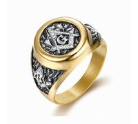 BCJMKDX Bagues, Bague maçonnique vintage en acier titane sertie de diamants CZ et ornée du symbole G (équerre et compas). Symbole G(Z+5)