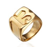 BCJMKDX Bagues, Bague motard Luky numéro 13 for homme, en acier inoxydable, style gang de motards, bague de motard hors-la-loi(Gold,Y)