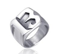 BCJMKDX Bagues, Bague motard Luky numéro 13 for homme, en acier inoxydable, style gang de motards, bague de motard hors-la-loi(Silver,Z+2.5)