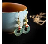 BCJMKDX Boucles d'oreilles, Natural Ice Jade Ring Chinese Retro National Style Light Luxury Noble Elegant Charm Women's