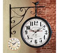 BCJMKDX Horloge Double Face, Support Suspendu en métal Rotatif à 360 degrés for intérieur et extérieur, 11,8 Pouces, Fer forgé