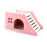 BCJMKDX Jouets pour Hamsters, Jouet for Hamster, 2 pièces, Fournitures en Bois for Animaux de Compagnie, nid de Hamster for Petits Animaux, château de hérisson, Plateforme d'observation, Rose(Pink)